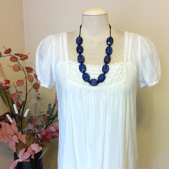 Vintage NEW sandwich jewellery Large Blue Oval Beads VTG Necklace - Picture 8 of 8